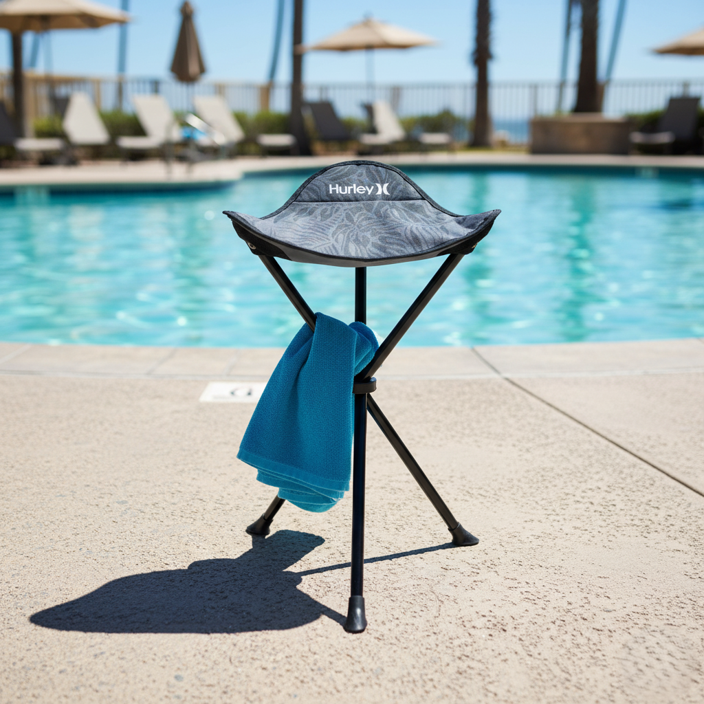 Hurley Foldable Grey and Black Design Tri-Leg Stool With Travel Bag