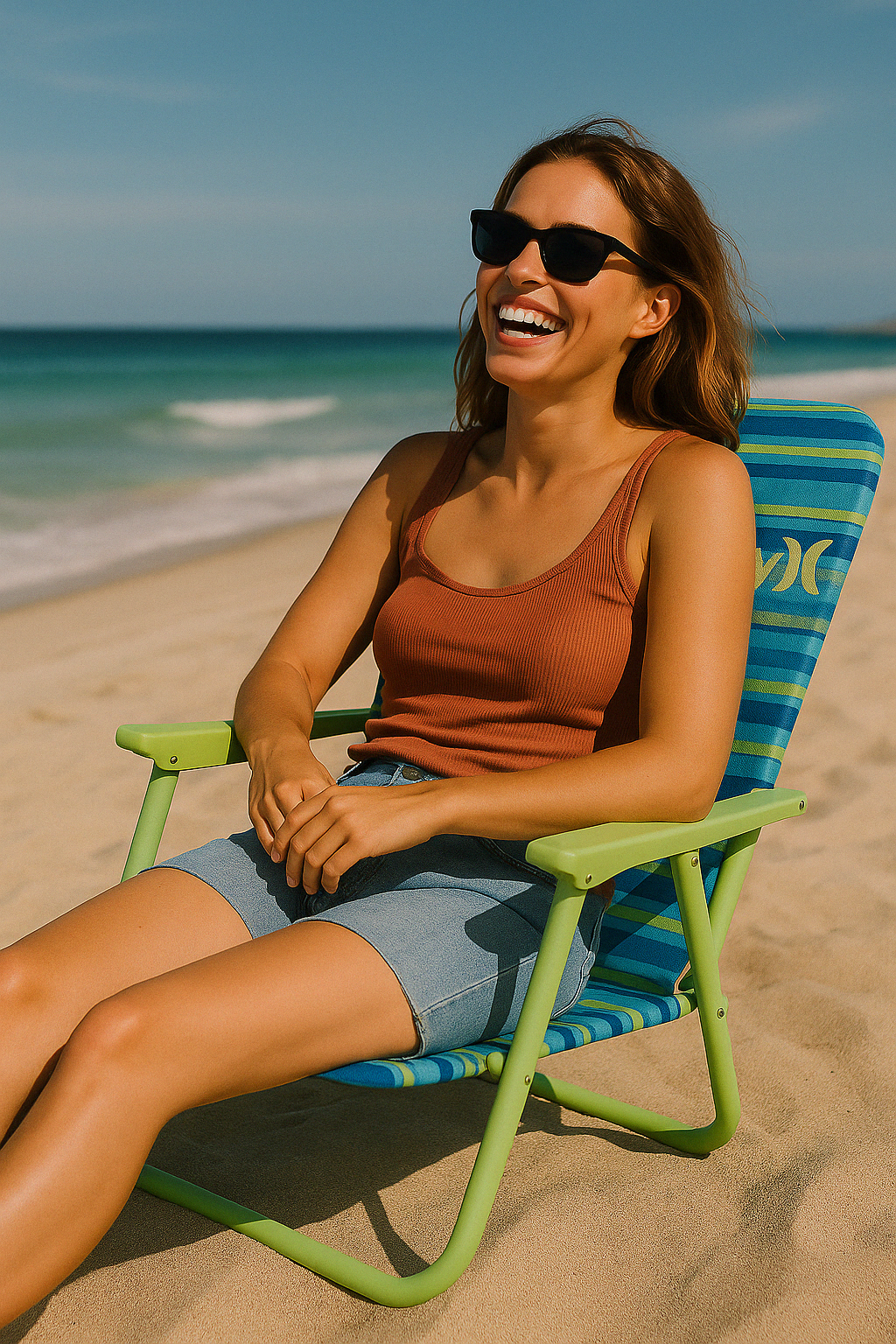 Hurley Single Position Blue and Green Design Beach Chair