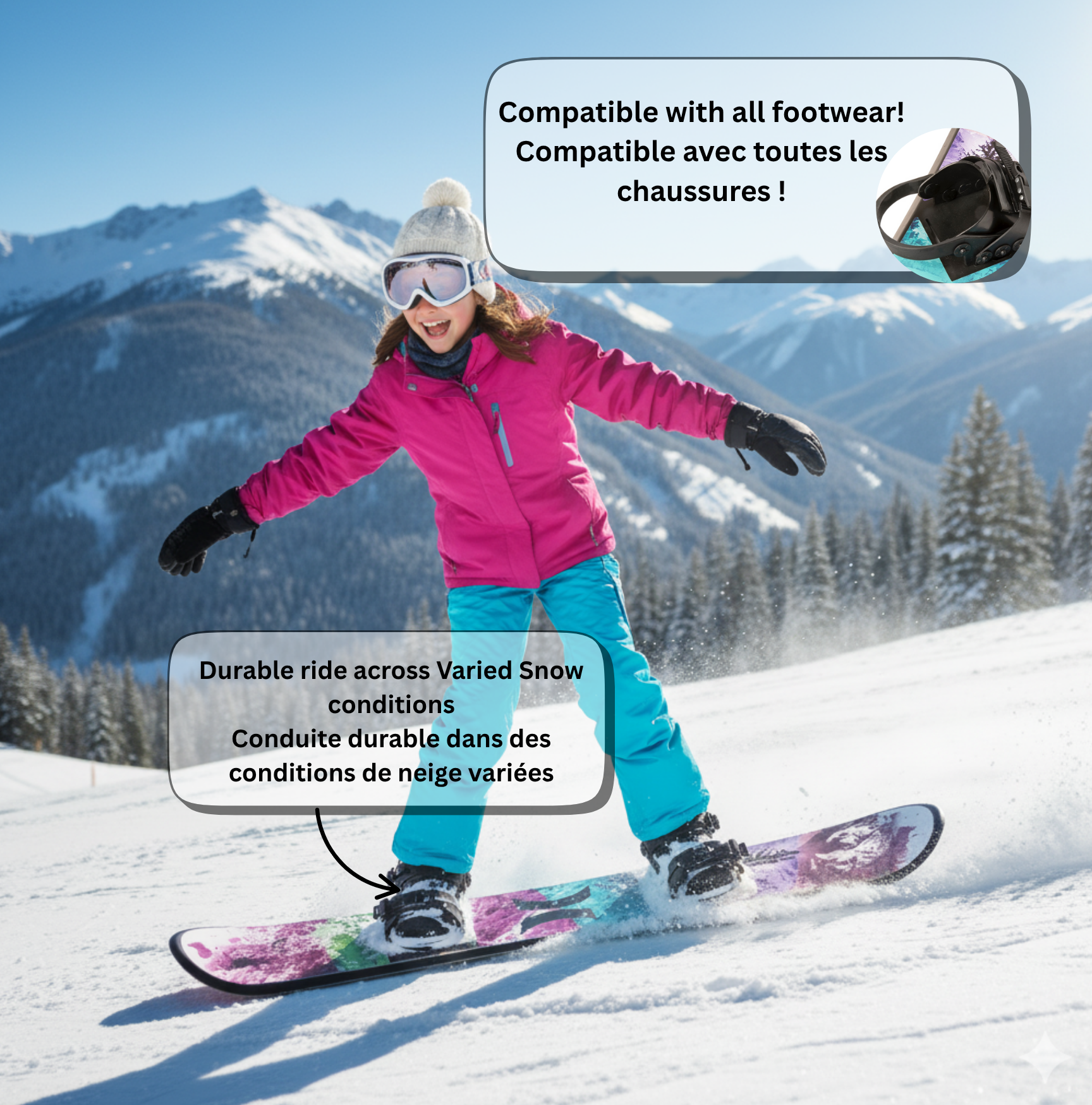 Hurley 48" Printed Beginner Snowboard with Premium Bindings Mix Colour Mountain(1703014B)