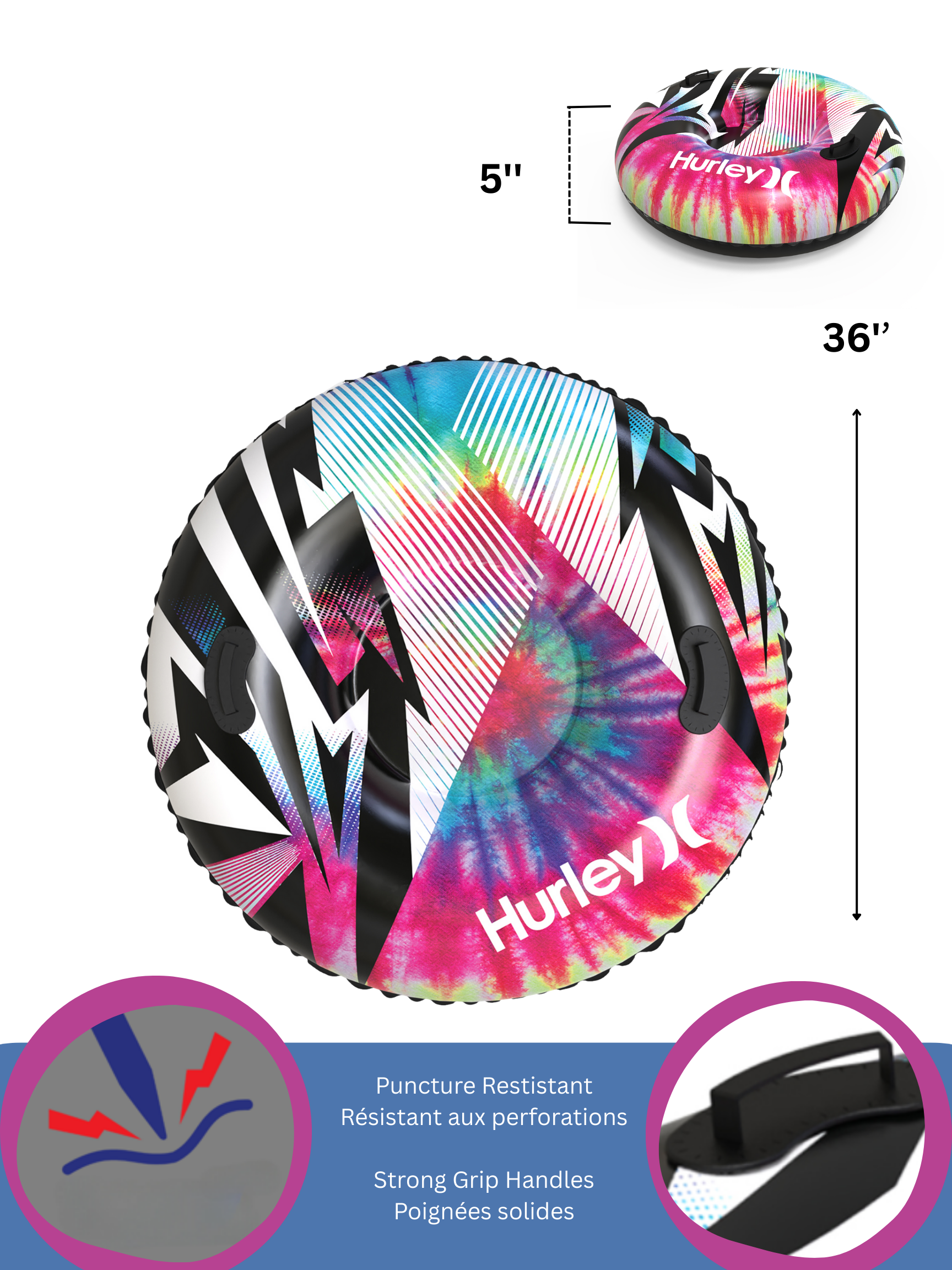 Hurley 36" Snow Tube Pinnacle Tie-Dye Design (190402B)