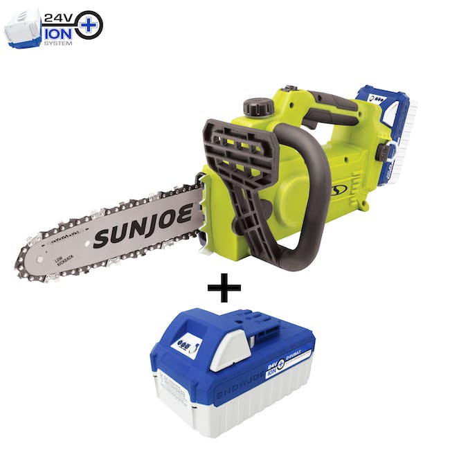 Sun Joe 24V iON 10 In, 4.0Ah Cordless Self Oiling Chain Saw, Tool-Less Bar/Chain Tension