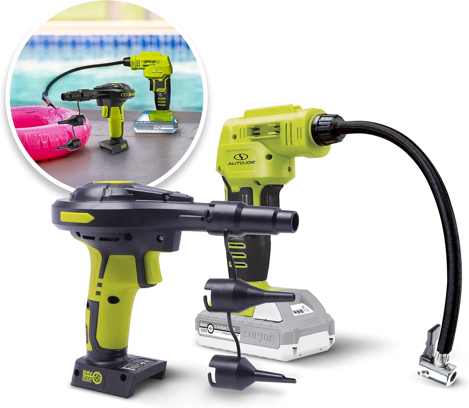 Sun Joe 24-Volt 2.0-Ah Air Joe Pro Cordless Compressor with Nozzle Adapters + Storage Case