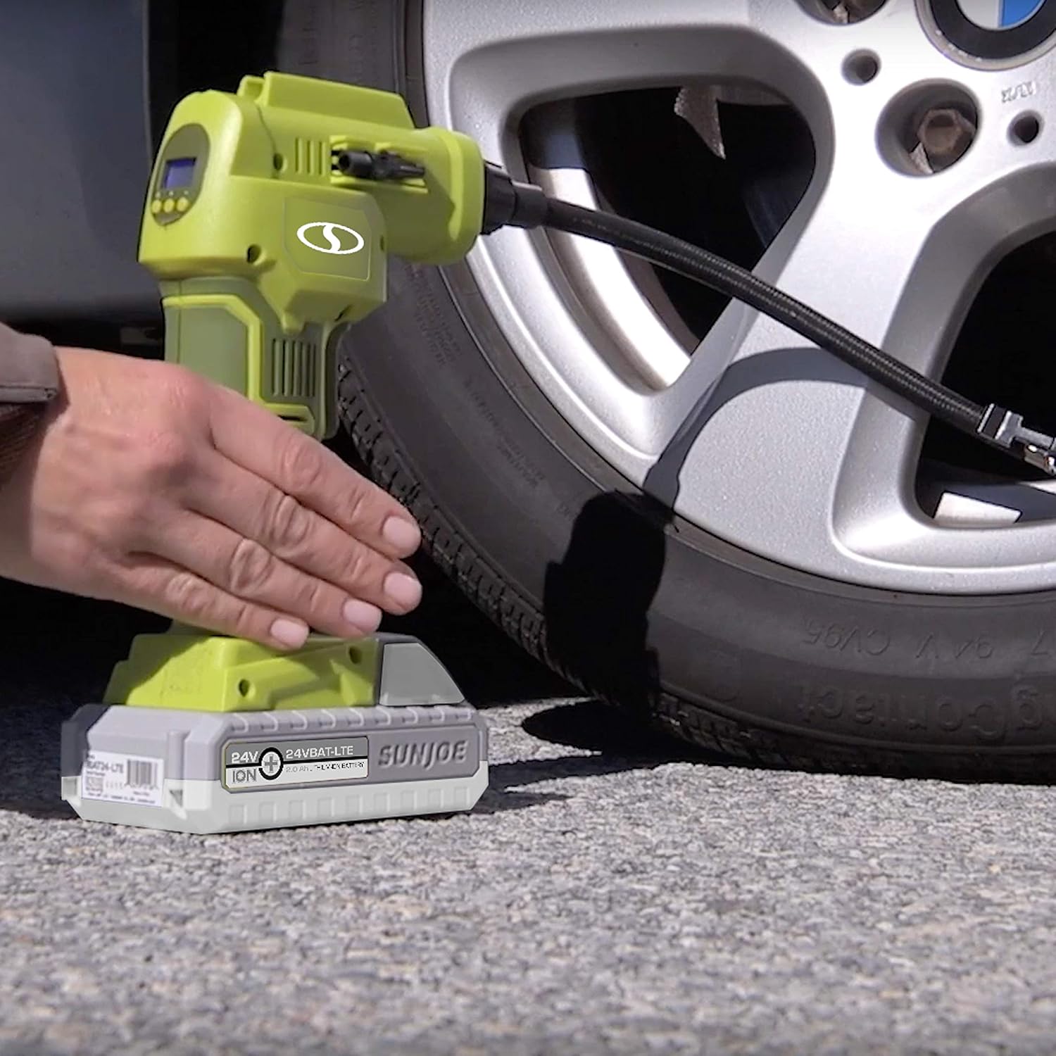 Sun Joe 24-Volt 2.0-Ah Air Joe Pro Cordless Compressor with Nozzle Adapters + Storage Case