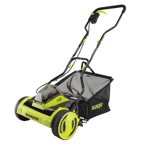 SunJoe 24V iON+ 15" Cordless Push Reel Mower, Rear Bag w/4.0-Ah Battery and Charger