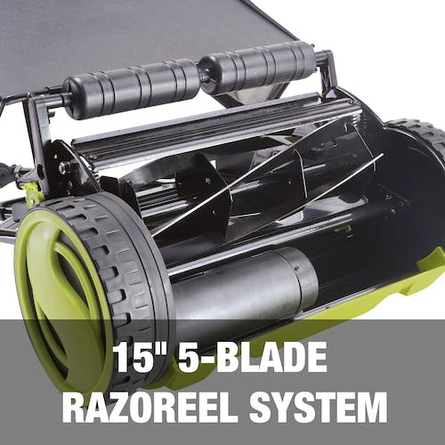 SunJoe 24V iON+ 15" Cordless Push Reel Mower, Rear Bag w/4.0-Ah Battery and Charger
