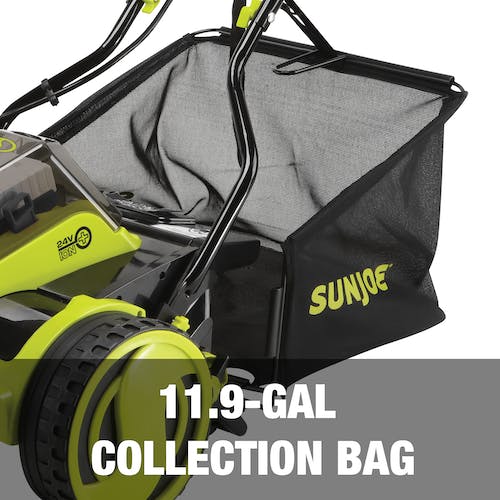 SunJoe 24V iON+ 15" Cordless Push Reel Mower, Rear Bag w/4.0-Ah Battery and Charger