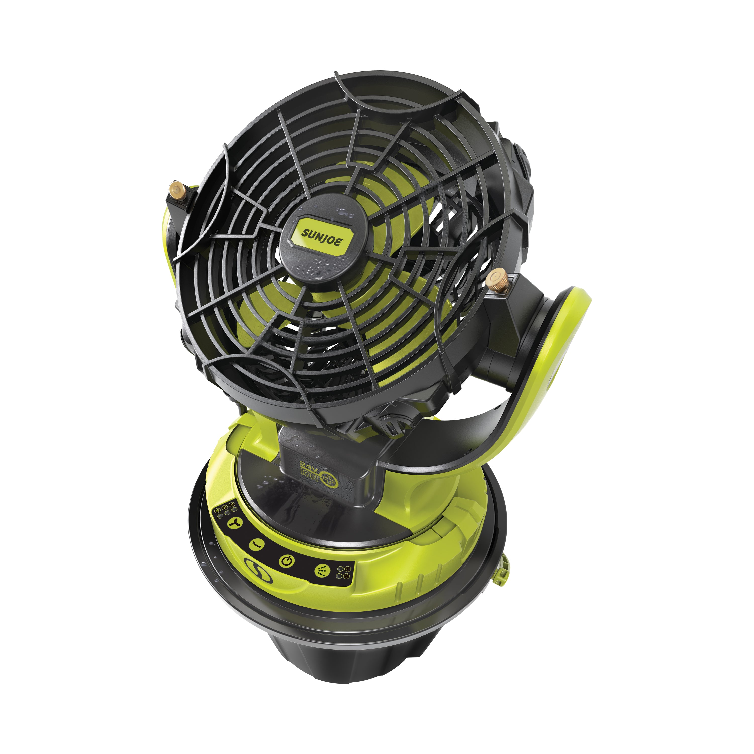Sun Joe 24V, 2.0Ah Portable 3-Speed, Rot. Univ. Bucket Top Misting Fan with Bucket & Hose