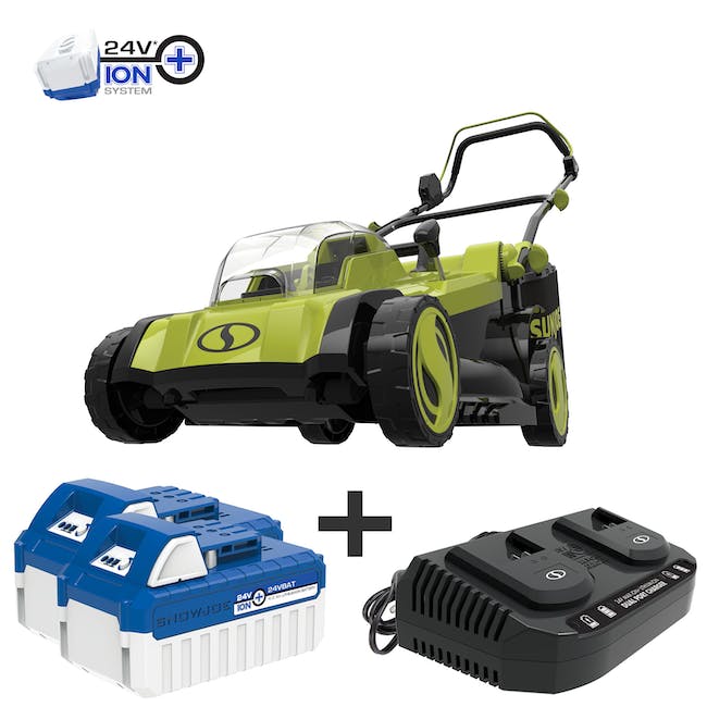 Sun Joe 48V iON 17 In Cordless Mulching Lawn Mower w/Grass Catcher,Batteries & Chrgr