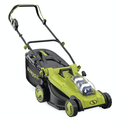 Sun Joe 48V iON 17 In Cordless Mulching Lawn Mower w/Grass Catcher,Batteries & Chrgr