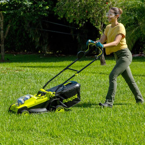 Sun Joe 48V iON 17 In Cordless Mulching Lawn Mower w/Grass Catcher,Batteries & Chrgr
