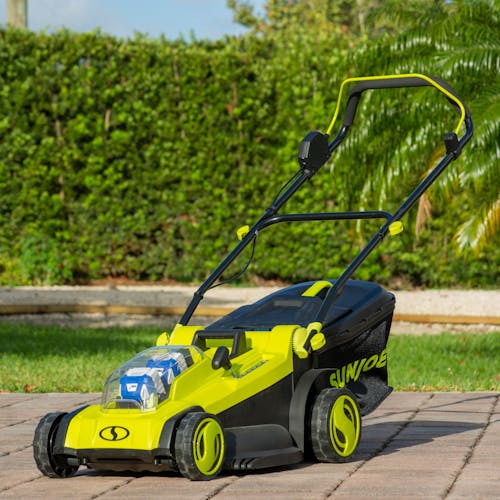 Sun Joe 48V iON 17 In Cordless Mulching Lawn Mower w/Grass Catcher,Batteries & Chrgr