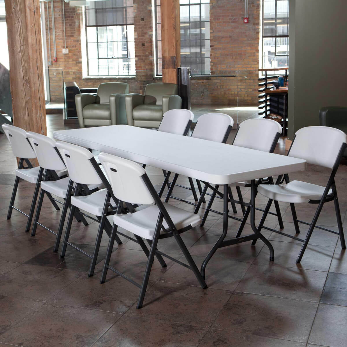 Lifetime Rectangle Commercial 8' Folding Table, White Granite Gray - Single