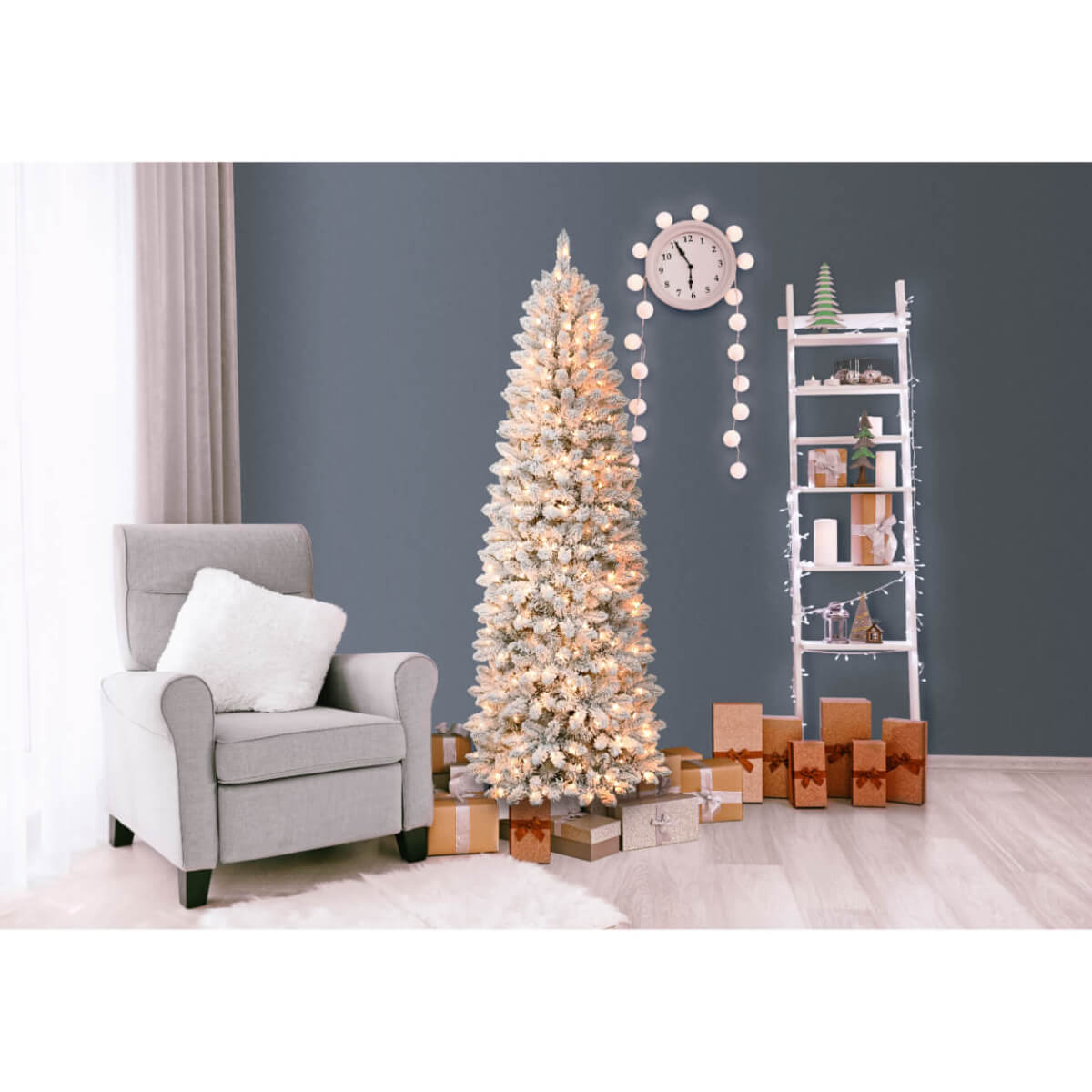 Puleo 7.5ft Pre-lit Slim Frosted Birmingham Fir Tree