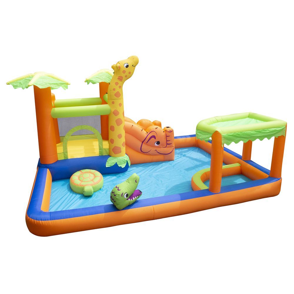 BANZAI Giant Inflatable Safari Splash Water Park with Pool, Bouncer & Slide