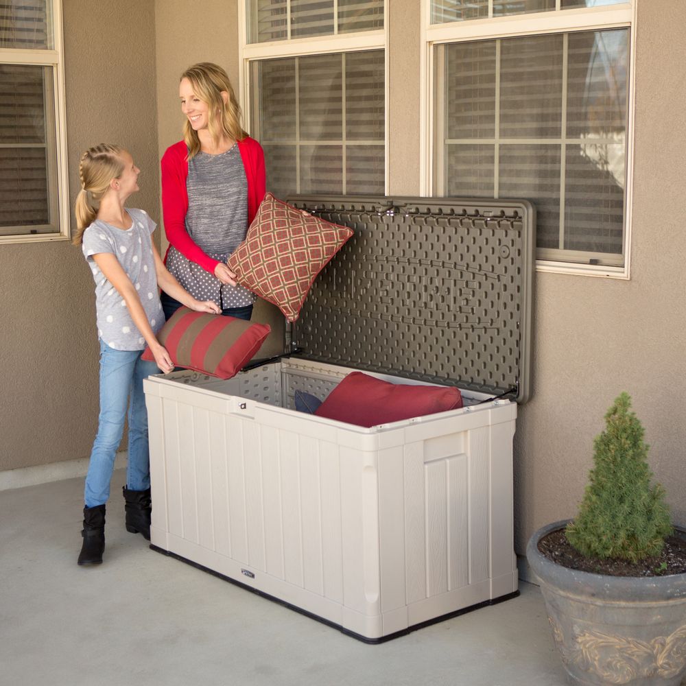 LIFETIME 116 Gallon Outdoor Storage Box, Brown Lid