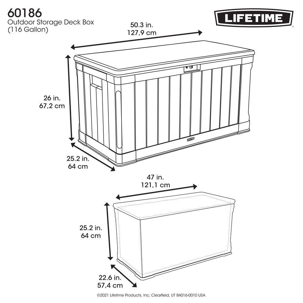 LIFETIME 116 Gallon Outdoor Storage Box, Brown Lid