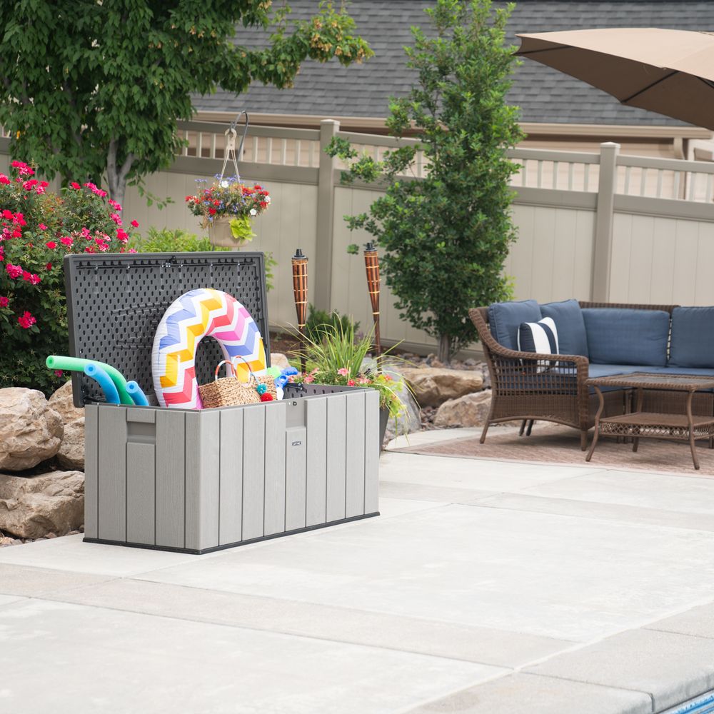 LIFETIME 150 Gallon Outdoor Storage Box, Gray Lid