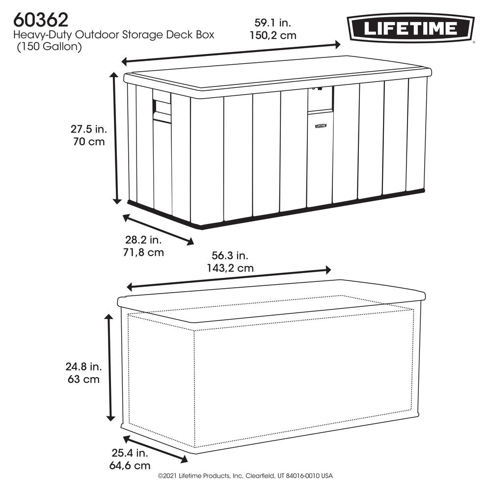 LIFETIME 150 Gallon Outdoor Storage Box, Gray Lid