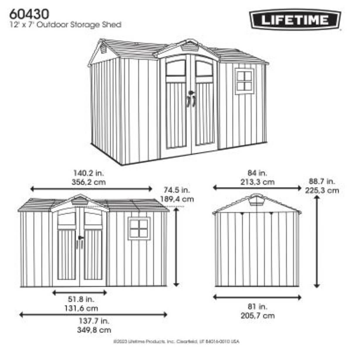 Lifetime 12 Ft X 7 Ft Side Entry Outdoor Storage Shed