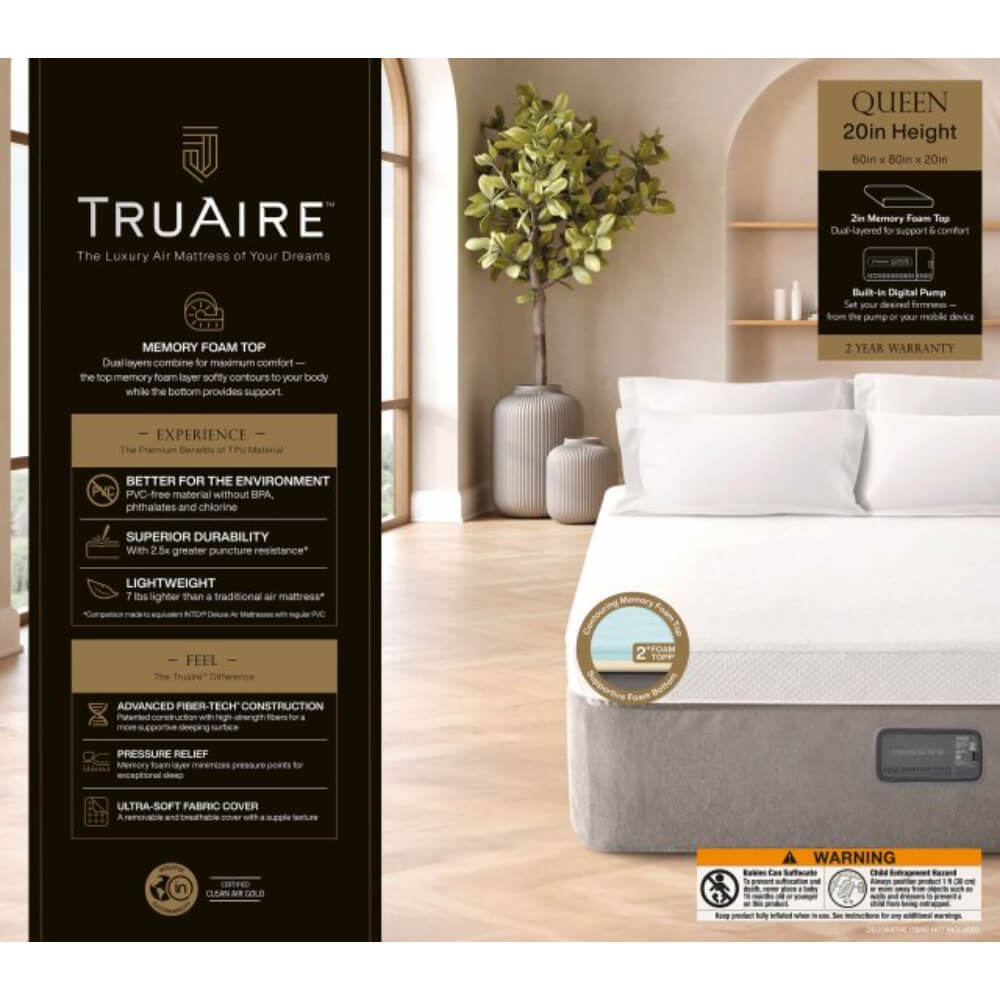 Intex Queen Truaire Foam Top Airbed W/Fiber-Tech Rp, Age: Adult
