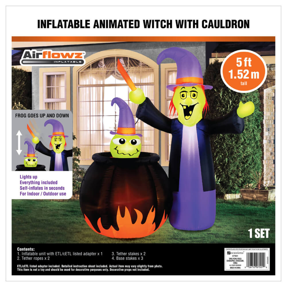 Occasions Halloween 5 Foot Inflatable Animated Witch With Cauldron