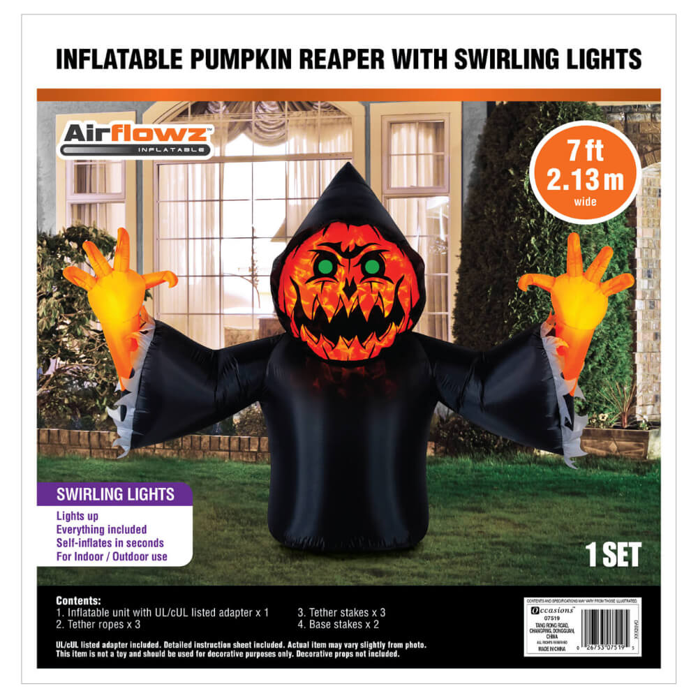 Occasions Halloween 7 Foot Inflatable Pumpkin Reaper With Swirling Lights