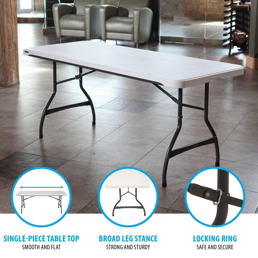 LIFETIME Premium Commercial 6 Foot Foldable Table, White Granite Colour