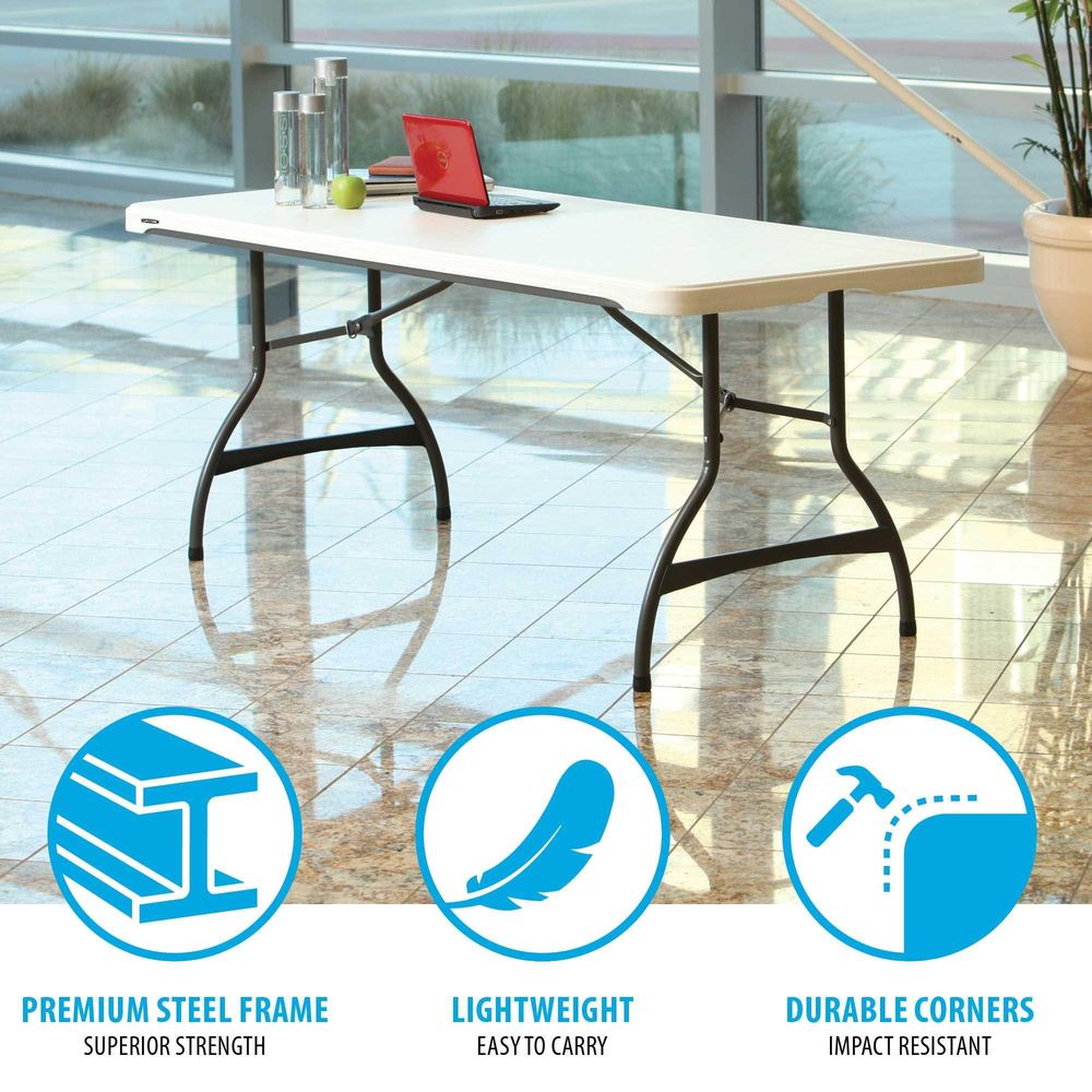 LIFETIME Premium Commercial 6 Foot Foldable Table, White Granite Colour