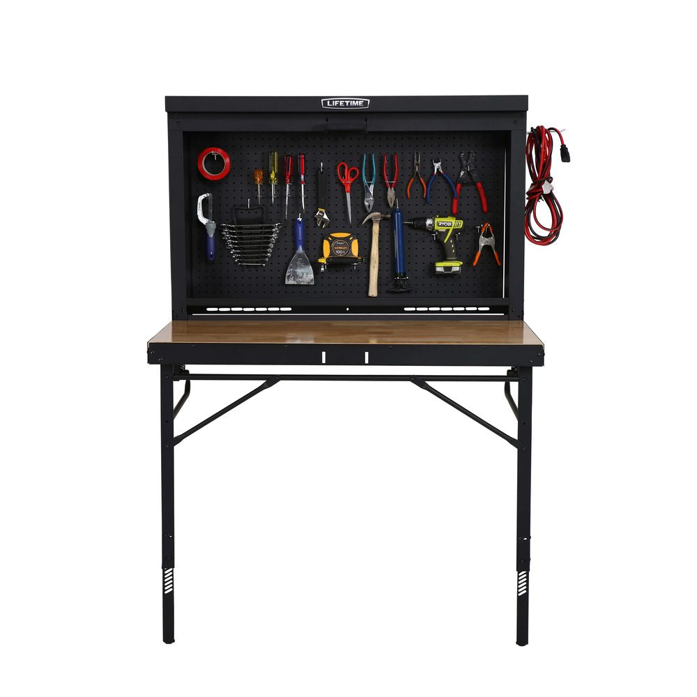 LIFETIME Wall Mounted Heavy Duty Work Table, 4', Wood Varnish