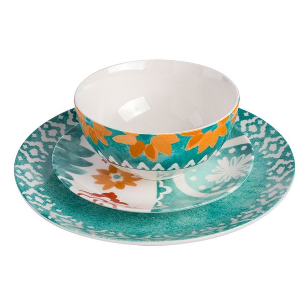 Tia Mowry 12 Piece Fine Ceramic Dinnerwware Set, Teal