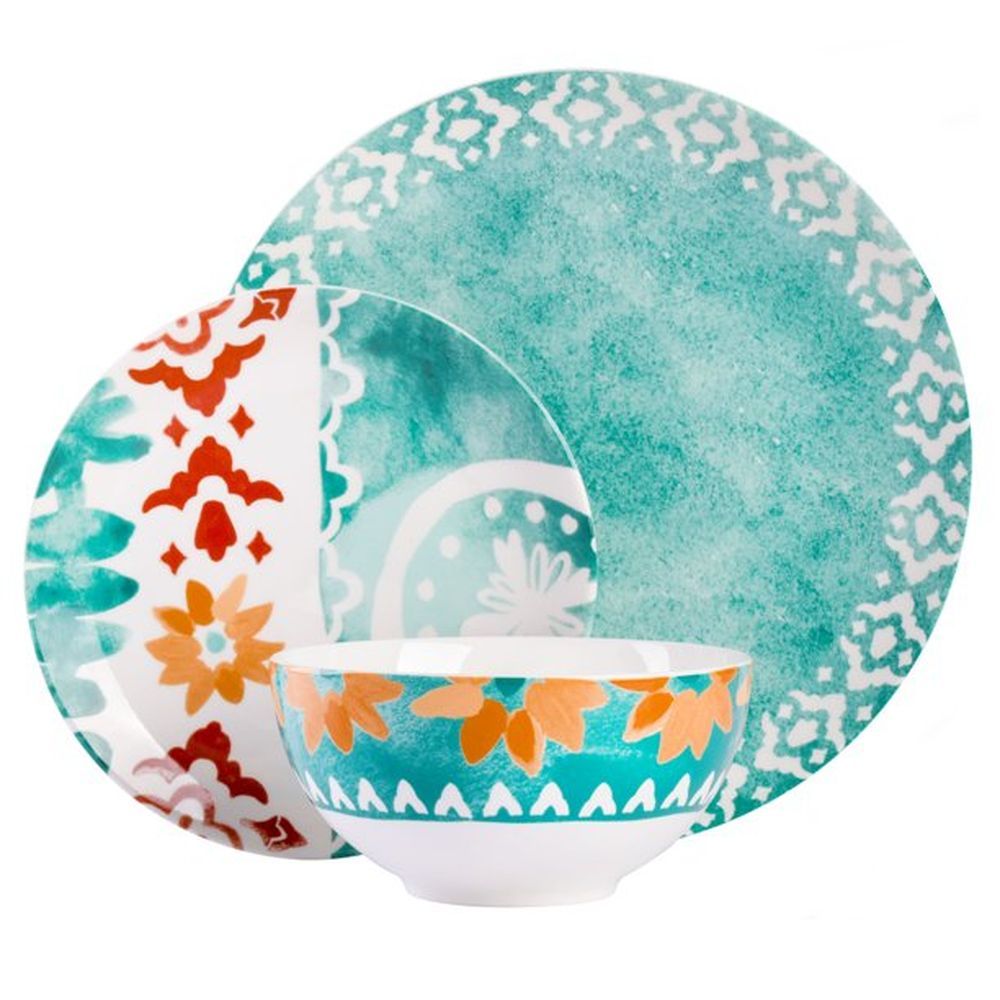 Tia Mowry 12 Piece Fine Ceramic Dinnerwware Set, Teal