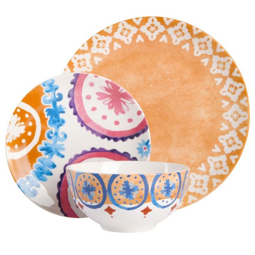 Tia Mowry 12 Piece Fine Ceramic Dinnerwware Set, Honey Gold