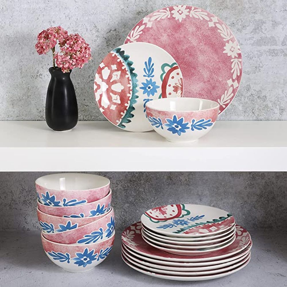 Tia Mowry 12 Piece Fine Ceramic Dinnerware Set, Golden Red