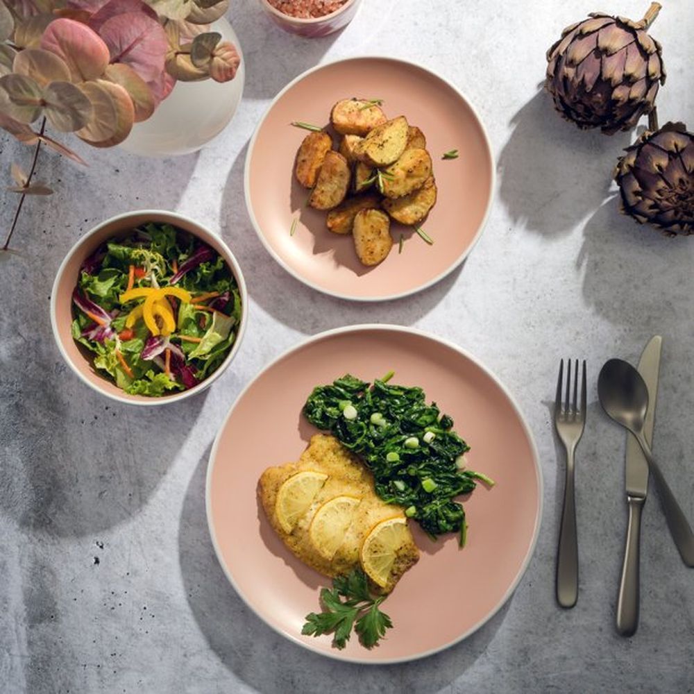 Tia Mowry 12 Piece Stoneware Dinnerware Set, Coral