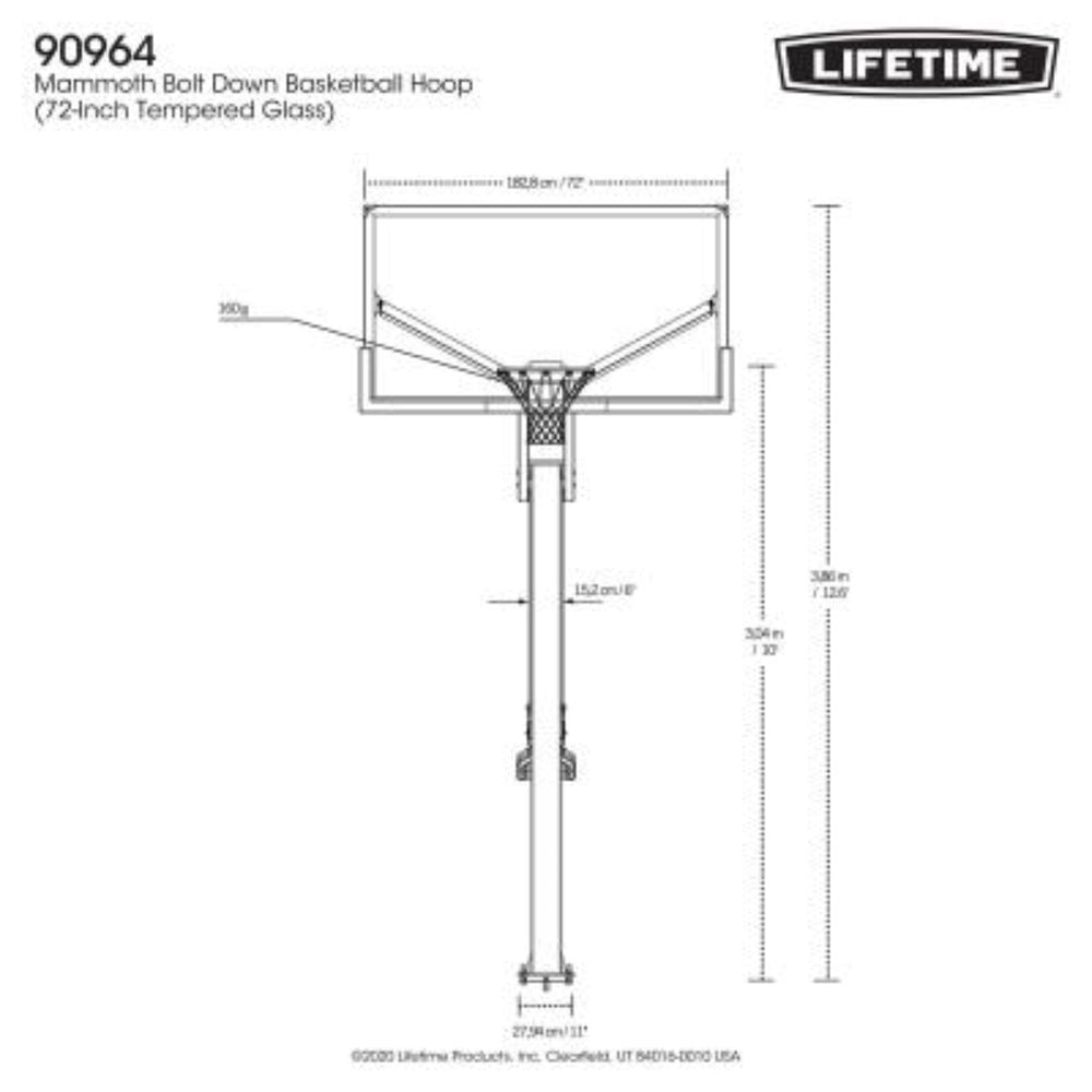 LIFETIME Mammoth Bolt Down Basketball Hoop with 72" Tempered Glass Backboard