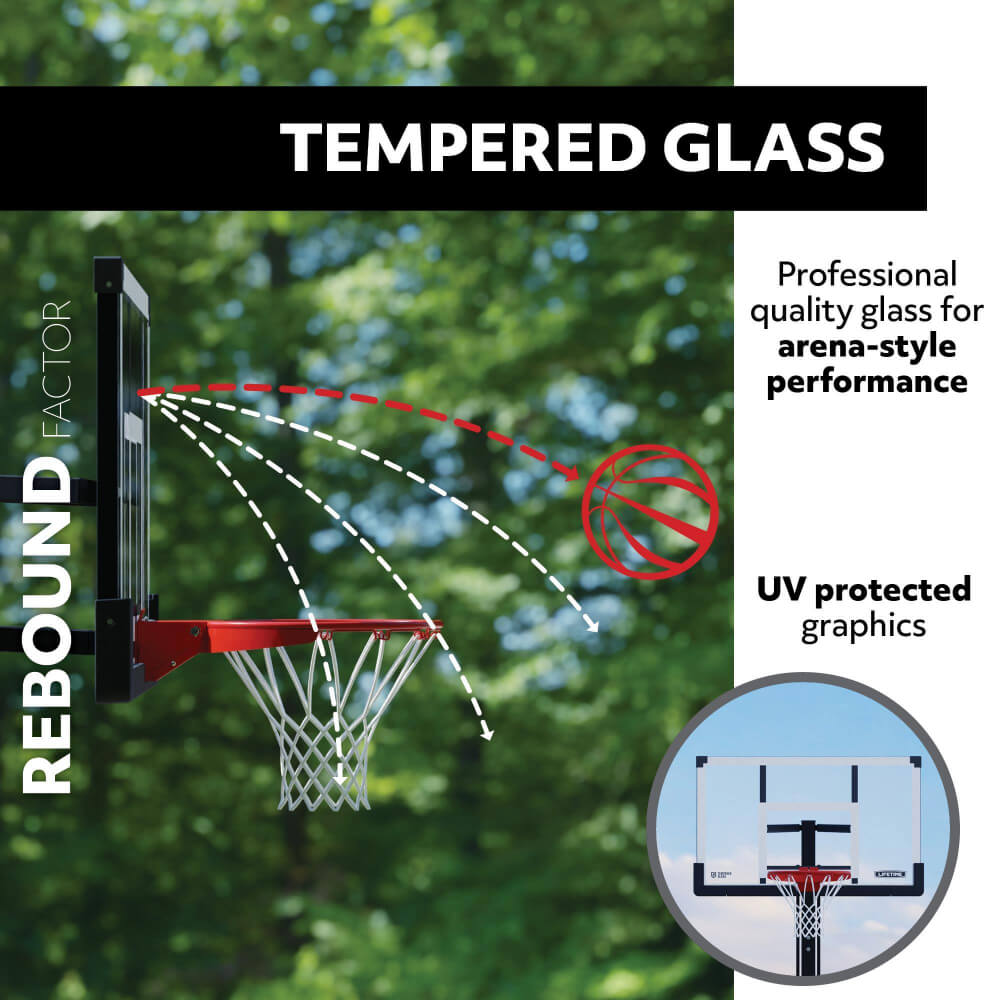 Lifetime 50-Inch Tempered Glass Crank Adjust Bolt Down Basketball System