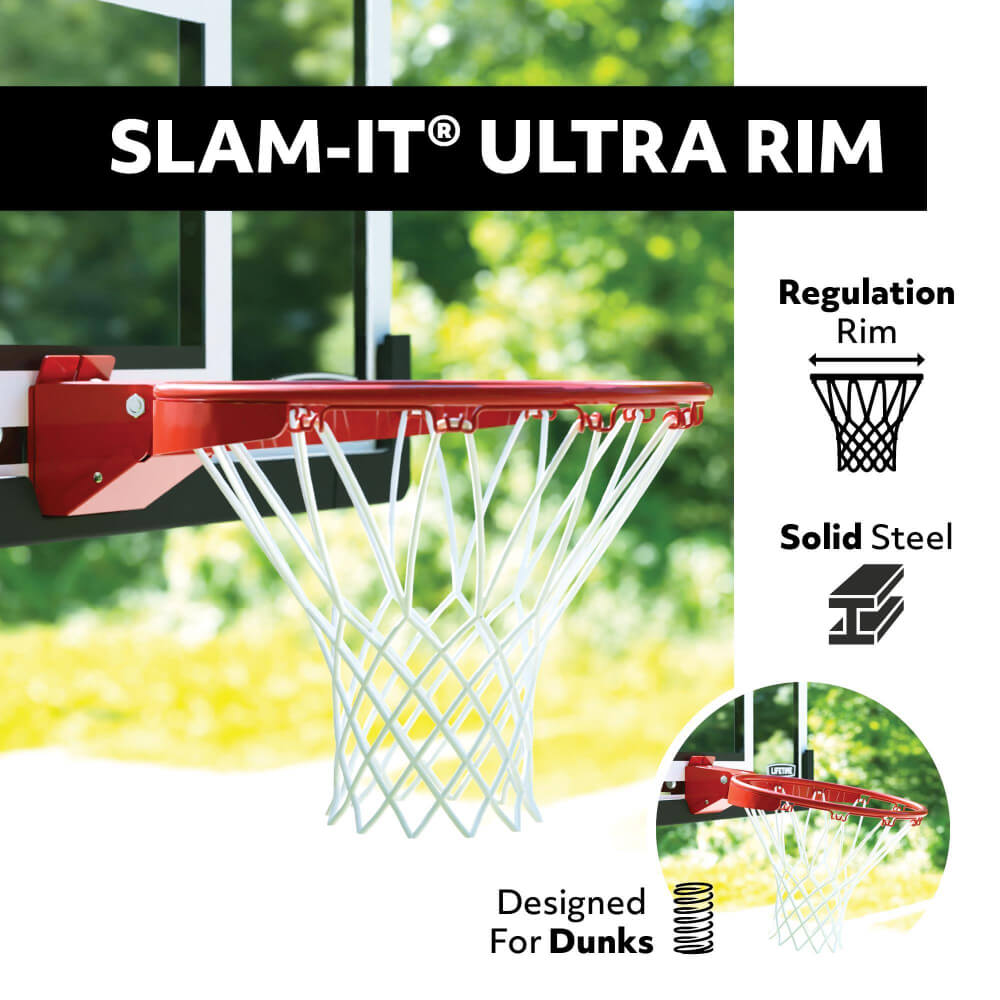 Lifetime 50-Inch Tempered Glass Crank Adjust Bolt Down Basketball System