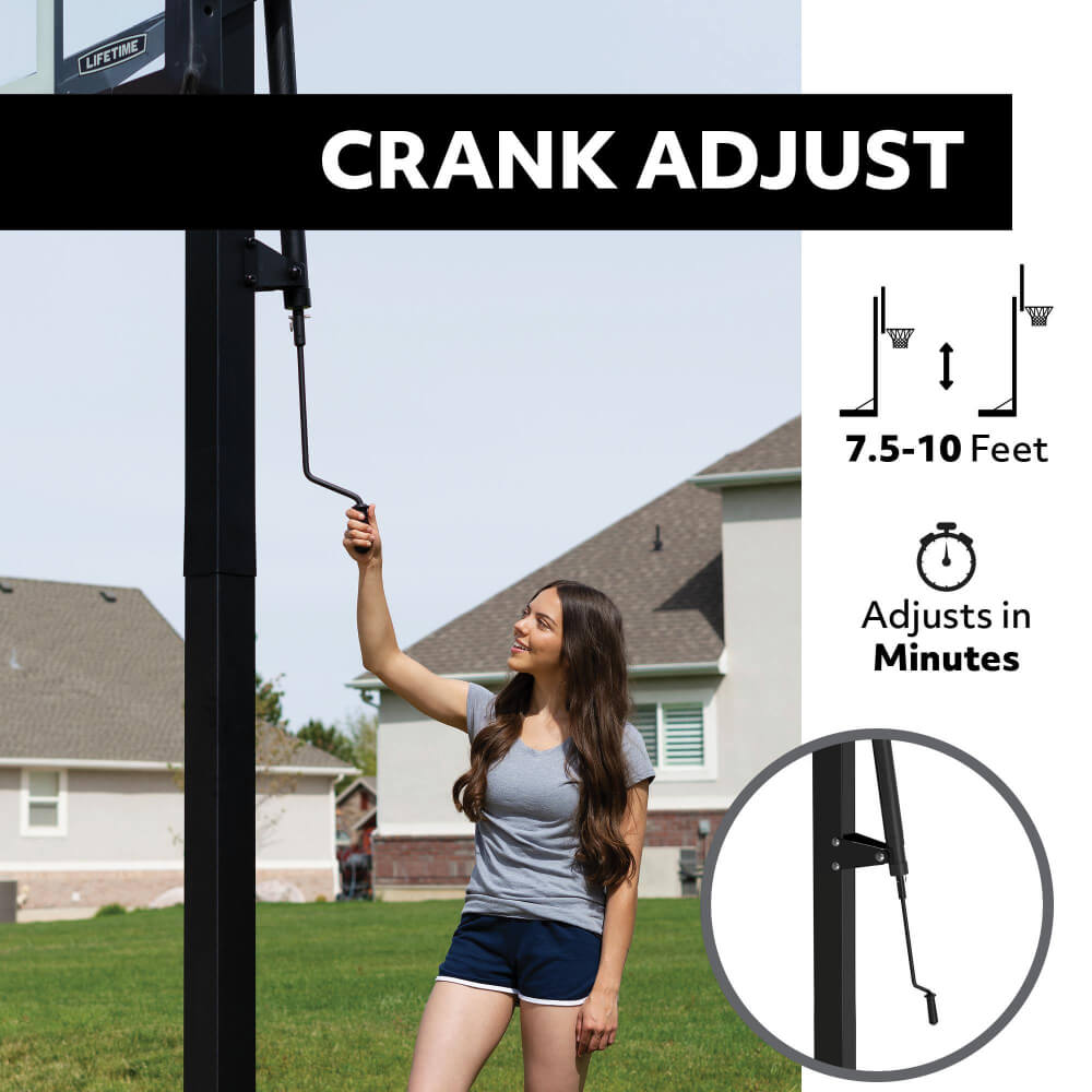 Lifetime 50-Inch Tempered Glass Crank Adjust Bolt Down Basketball System