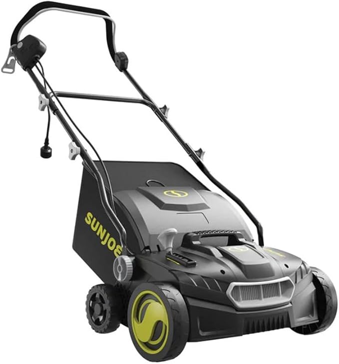 Sun Joe AJ808E Electric Lawn Dethatcher + Scarifier with Collection Bag | 15-inch + 15-Amp