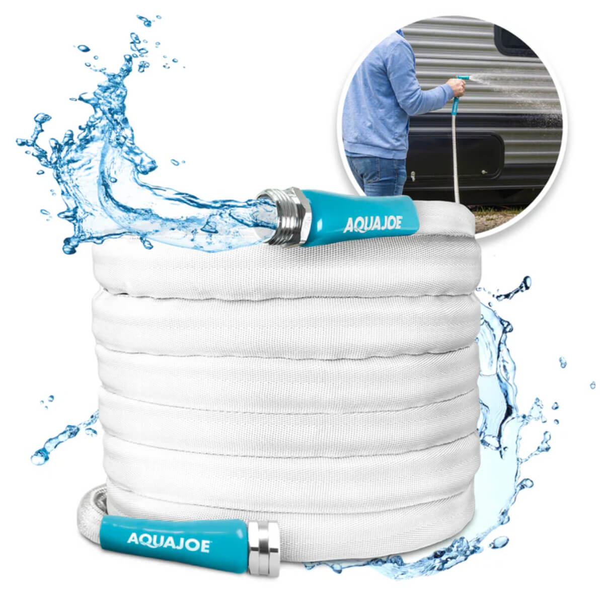 Aqua Joe 50-Ft x 5/8-In FiberJacket,RV/Marine,Kink-Free Hose,Drinking Water Safe,BPA-Free
