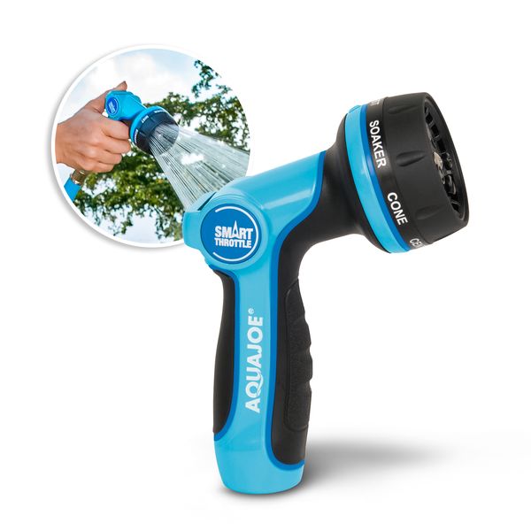 AQUA JOE Heavy-Duty Indestructible Metal Multi Function Adjustable Hose Nozzle with Smart Throttle