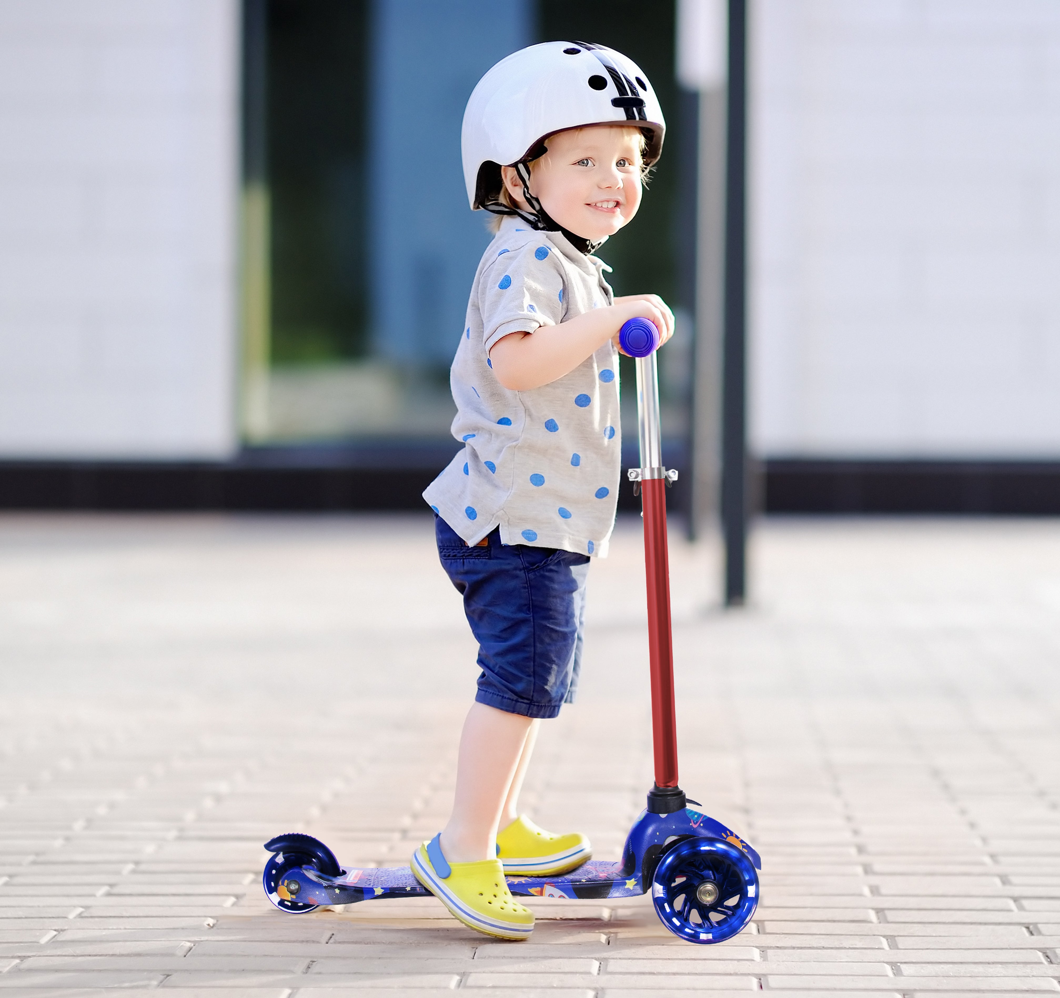 Rugged Racers Kids Scooter With Spaceship Print Design