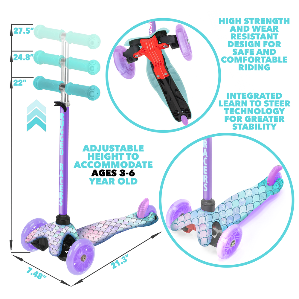 Rugged Racer Mini Deluxe 3 Wheel Scooter With LED Lights