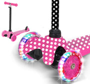 Rugged Racer Mini Deluxe 3-Wheel Scooter with LED Lights and Pink Polka Dot Design