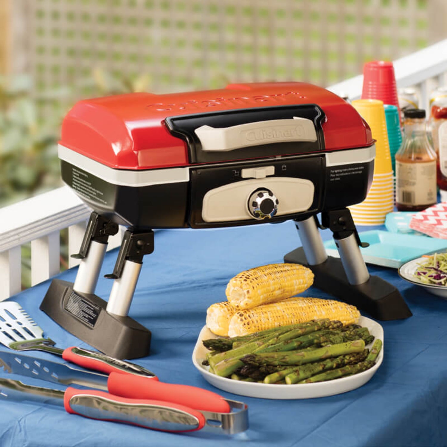 Cuisinart Petite Gourmet Portable Tabletop Gas Grill, Red