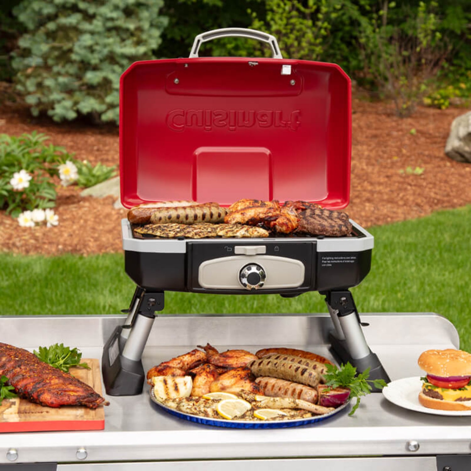 Cuisinart Petite Gourmet Portable Tabletop Gas Grill, Red