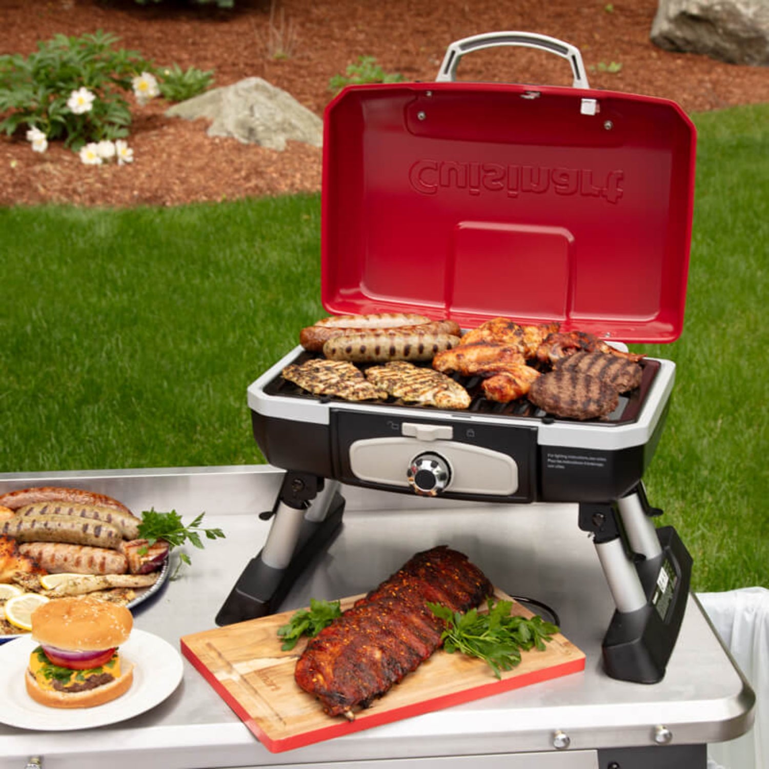 Cuisinart Petite Gourmet Portable Tabletop Gas Grill, Red
