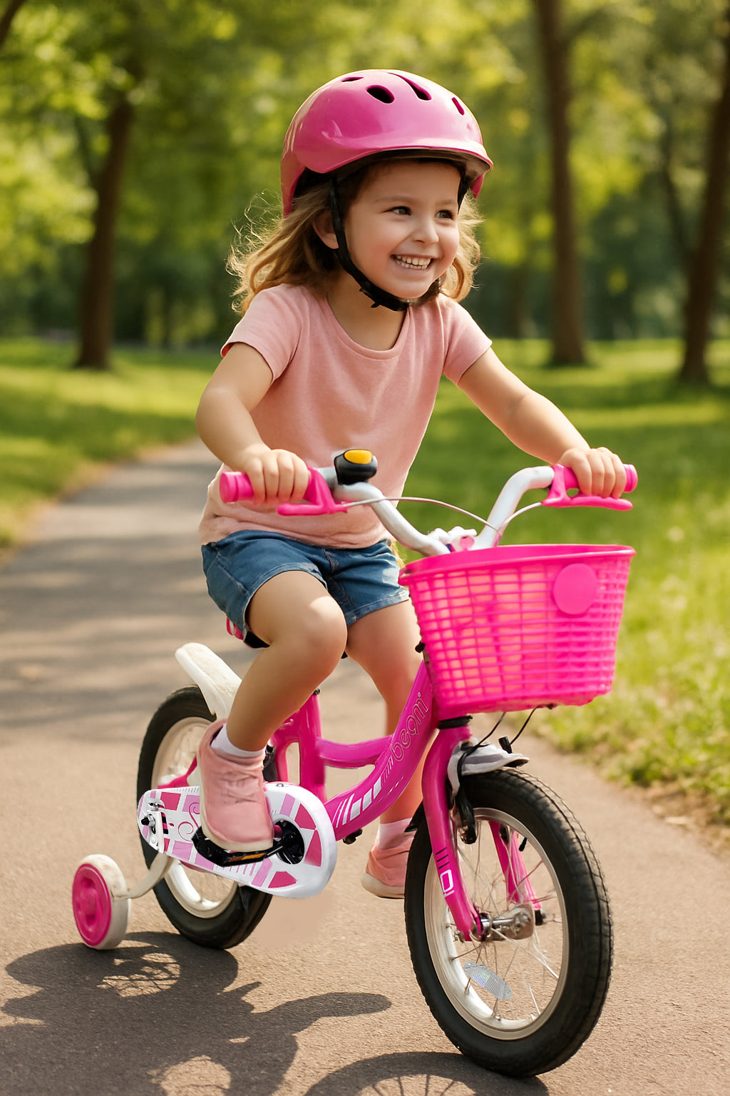 Beam Sports 12" Pink Kids Bike With Training Wheels (Ages 2-5)