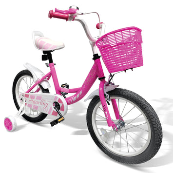 Beam Sports 16" Pink Kids Bike With Training Wheels (Ages 4-7)