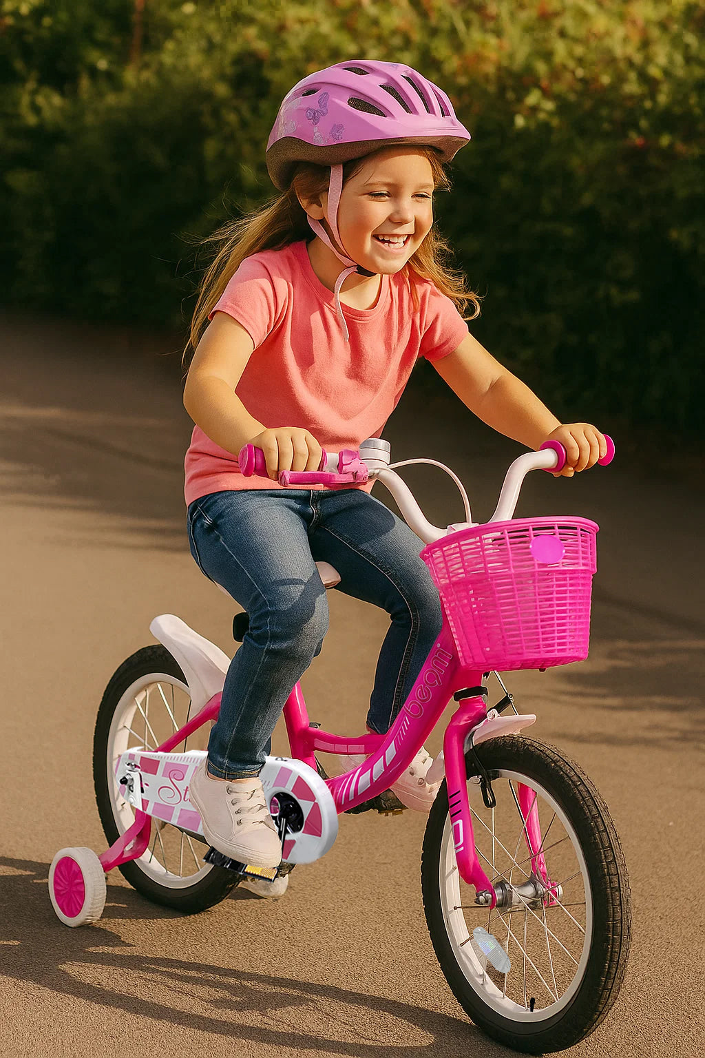 Beam Sports 16" Pink Kids Bike With Training Wheels (Ages 4-7)